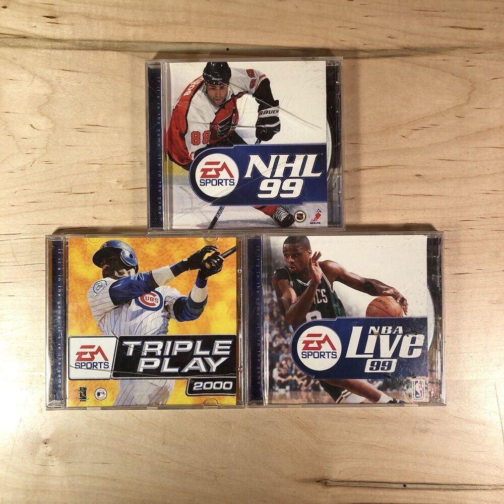 EA Sports Vintage Lot of 3 PC Games - NHL 99, NBA Live 99, Triple Play 2000